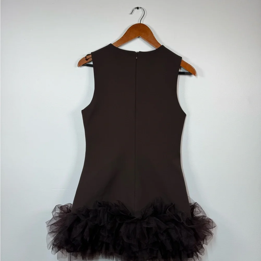 Zara Tulle Dress With‎ Voluminous Hem in Mocha Brown - Picture 6 of 8
